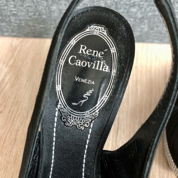 Rene Caovilla Vintage Black Silk and Crystal Platform shoes in Size 6. - Picture 10 of 16